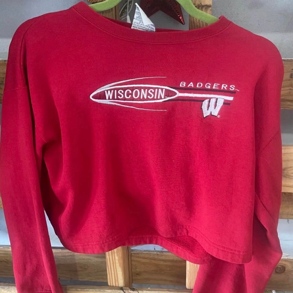 Wisconsin Badgers Cropped Long Sleeve Top Cadre Athletic Red Y2K Embroidered S